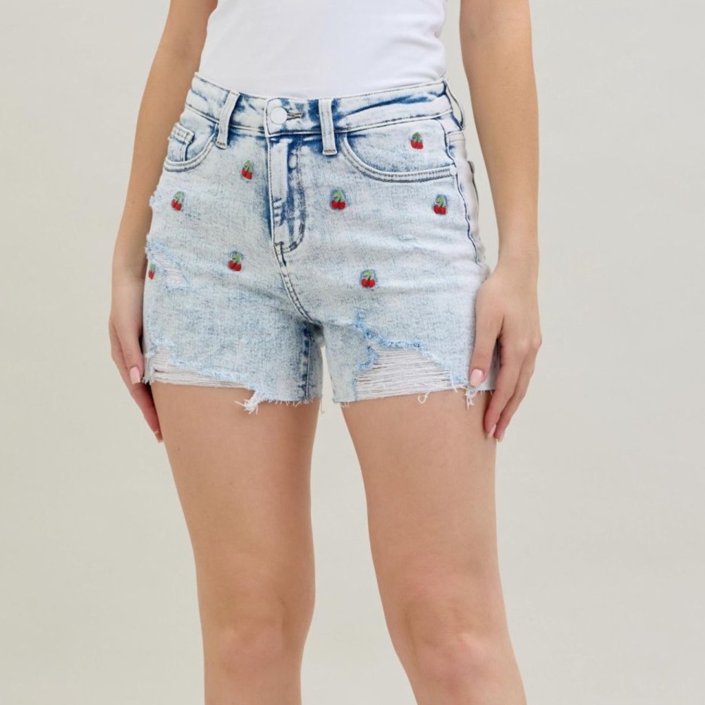 Women's Light Blue Embroidered Denim Shorts